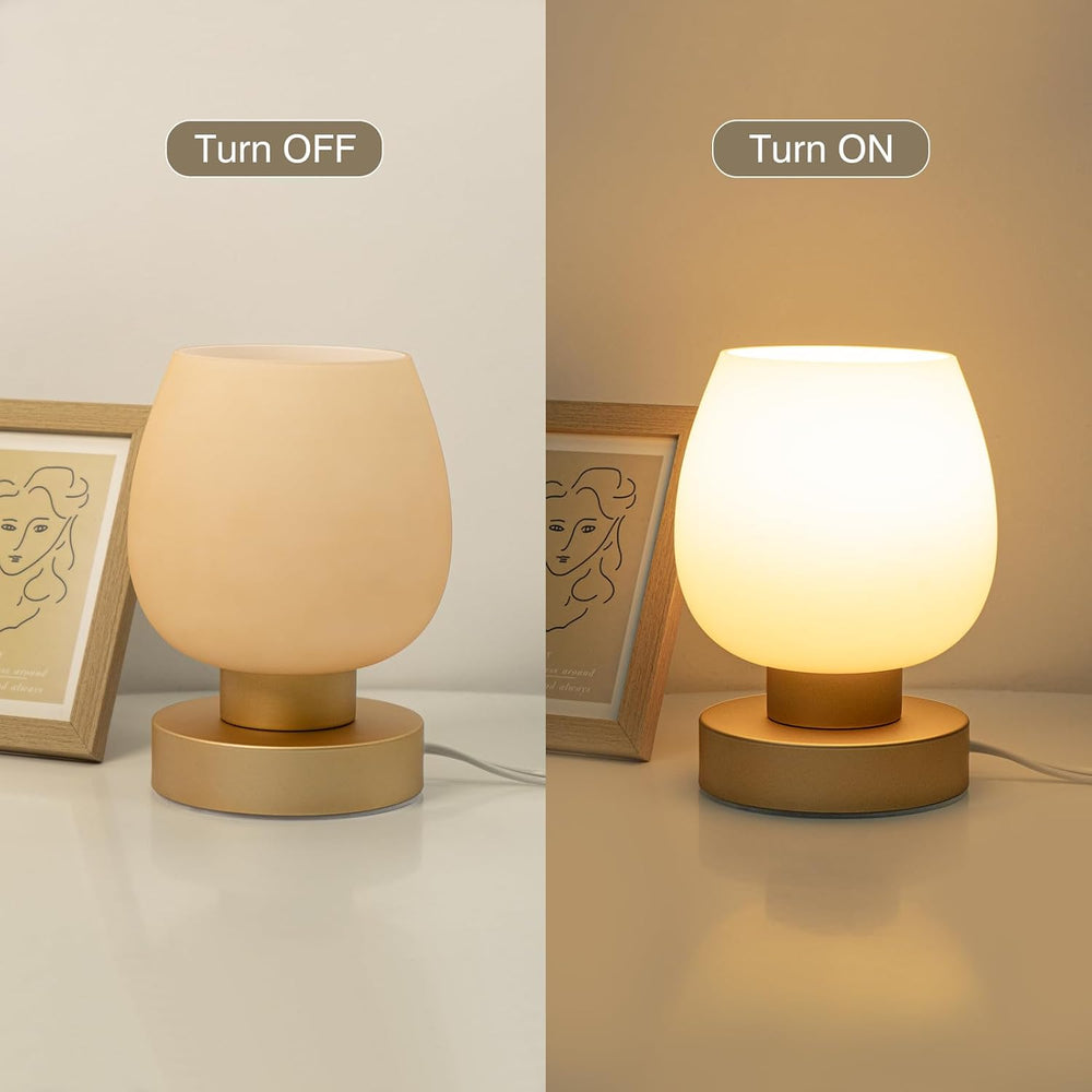Touch Bedside Table Lamp - Desert Titanium Color Glass Lamp Shade, Warm LED B...