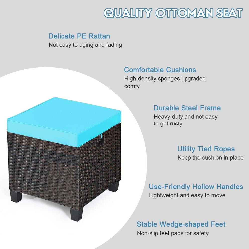 Tangkula Patio Rattan Ottomans with Removable Cushions Set of 2