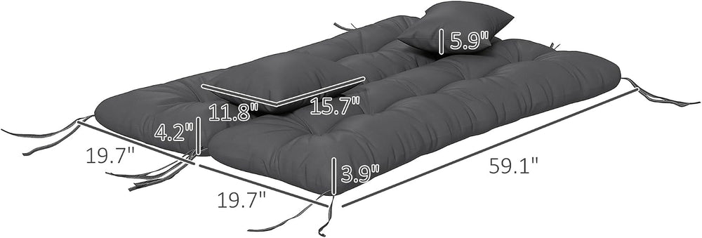 Outsunny 59" Tufted Bench Cushions & Throw Pillows 4 Piece Charcoal ...