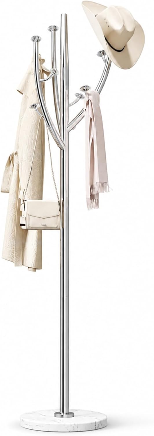 Homde Heavy Duty Coat Rack: Metal Marble Base Improved Stability (Silver)