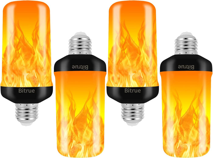 Bitrue LED Flame Effect Light Bulb, 4 Modes Flame Light Bulbs, E26 Base Fire Light Bulb with Gravity Sensor,Flickering Light Bulbs Halloween Home Party(4 Pack)