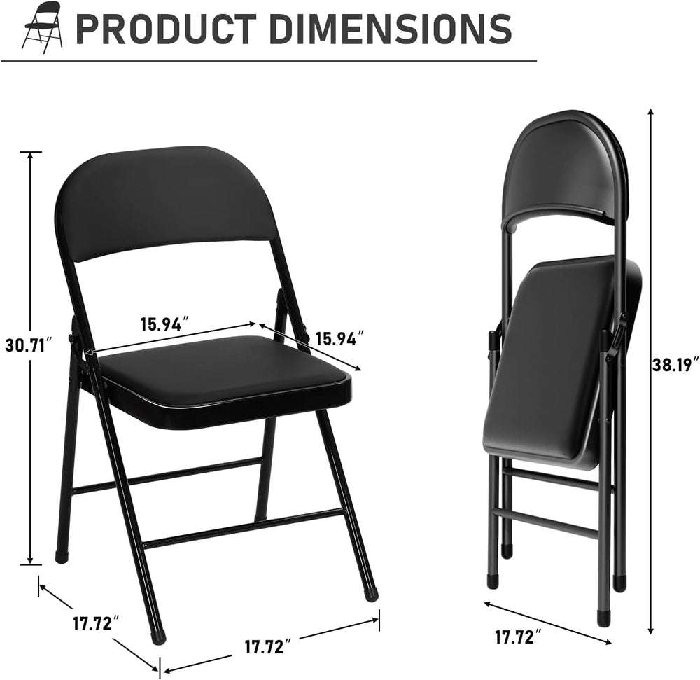 30 Pack Black Folding Chairs with Padded Cushion,Metal Frame,350lbs