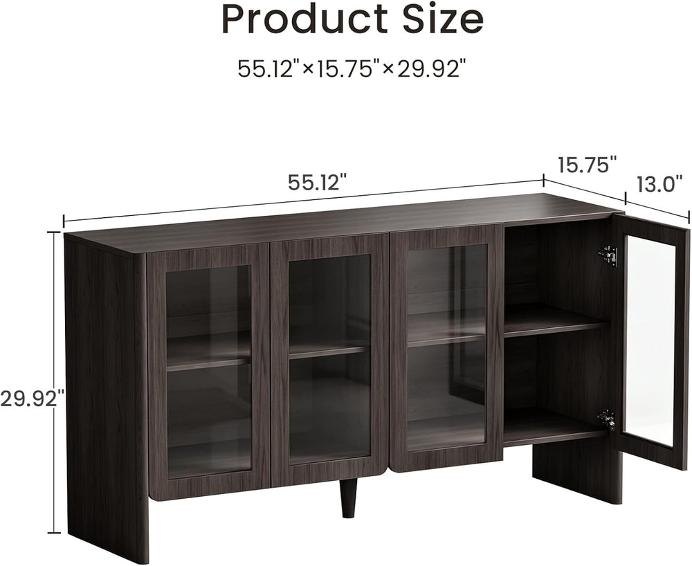 NicBex 55in Buffet Cabinet with Glass Doors, Modern Storage Cabinet, Walnut