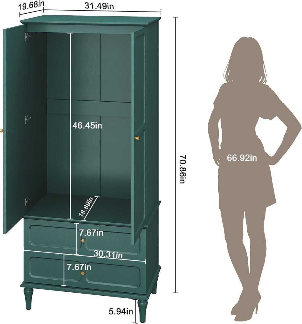 HLR 71" Wardrobe Closet Mid-Century Modern Style,Green