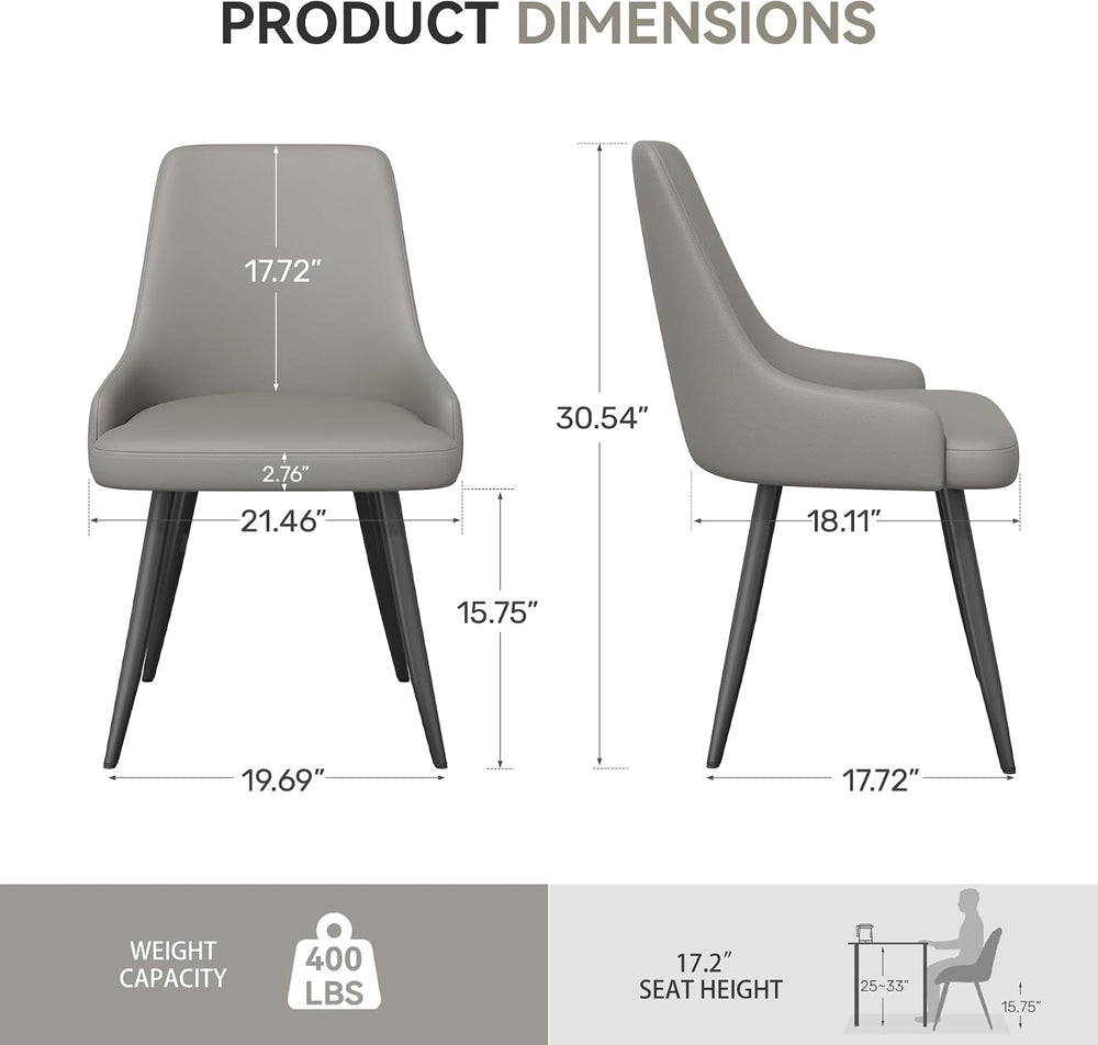 Faux Leather Chairs Set of 4, Waterproof Padded Seat,Grey