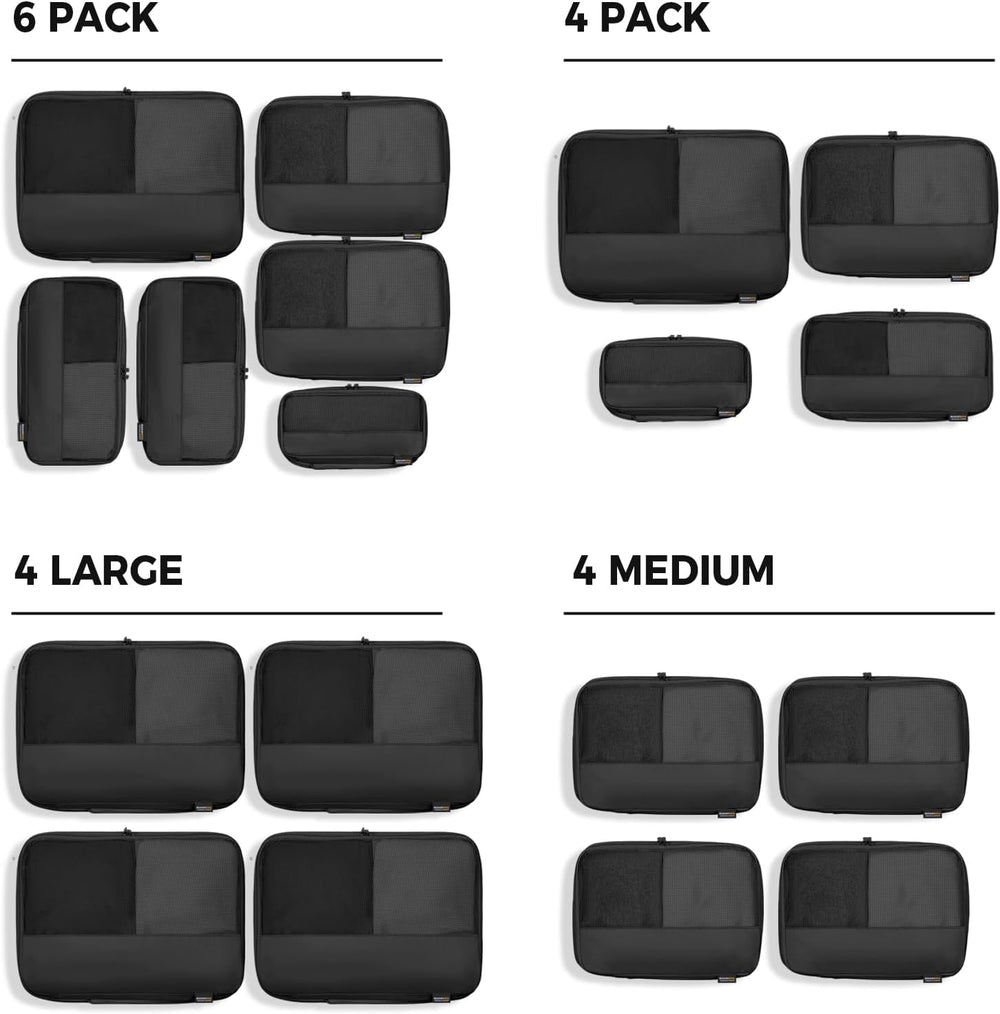 4 Medium Compression Packing Cubes for 3–7 Day Travel, Jet Black