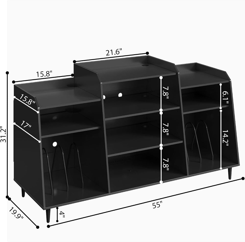 Rresyet 55" Record Player Stand with Charging Station, 4-Tier Vinyl Reco...