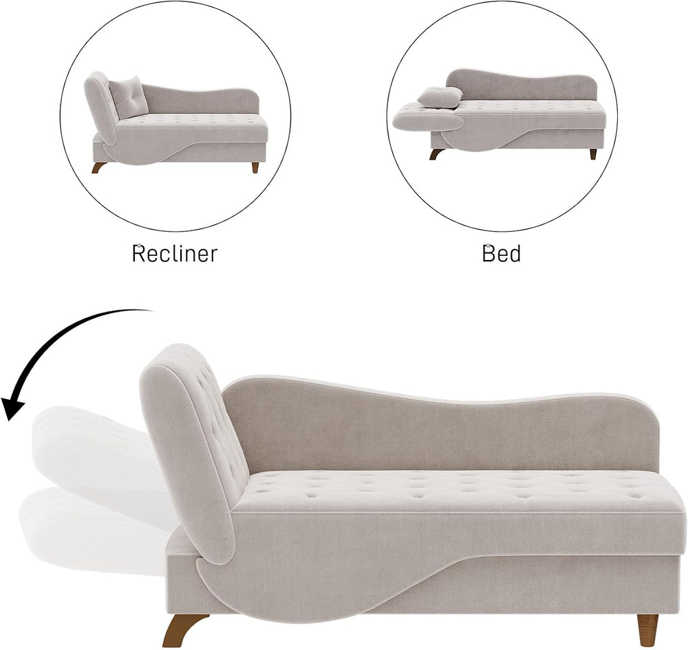 DAMAIFROM Chaise Lounge Chair Indoor with Storage,Adjustable Backrest,Grey