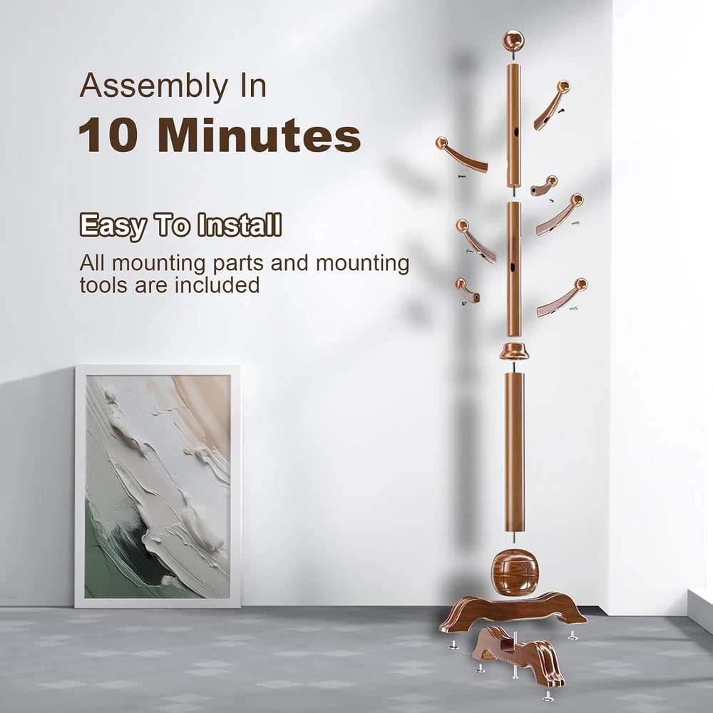 Wooden Coat Rack Freestanding, Coat Racks with 7 Hooks, Coat Tree Freestandin...