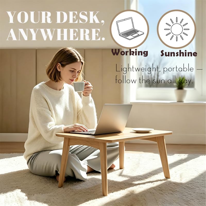 Bamboo Coffee Table Foldable Japanese Floor Desk Folding Low Tea Table No Ass...