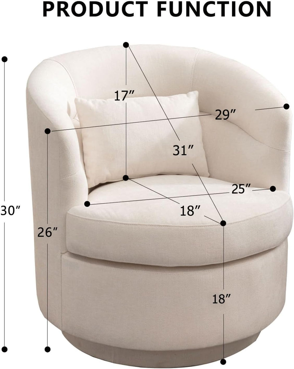 CANMOV Swivel Accent Chair, 360 Degree Round Swivel Barrel Chair with Pillow,...