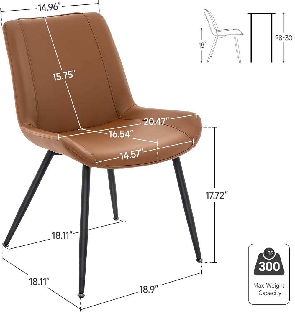 Dining Chairs Set of 2, PU Leather Armless with Metal Legs Brown