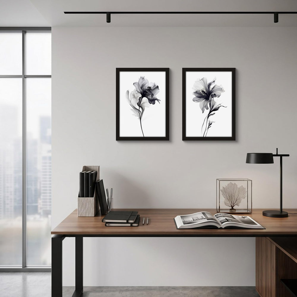 2pcs Framed Modern Floral Wall Art Minimalist Abstract Canvas Print Minimalis...
