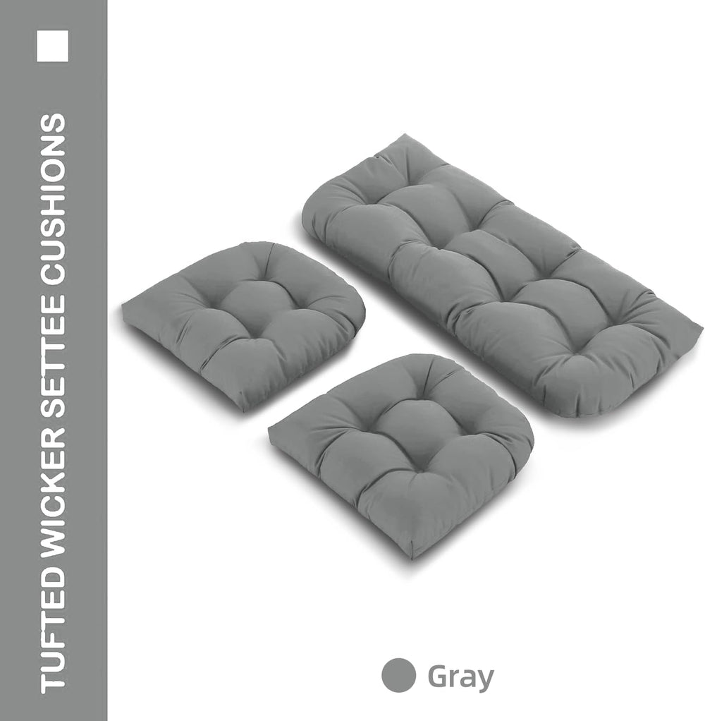 Outdoor Wicker Chair Cushions 3 Pieces, Gray