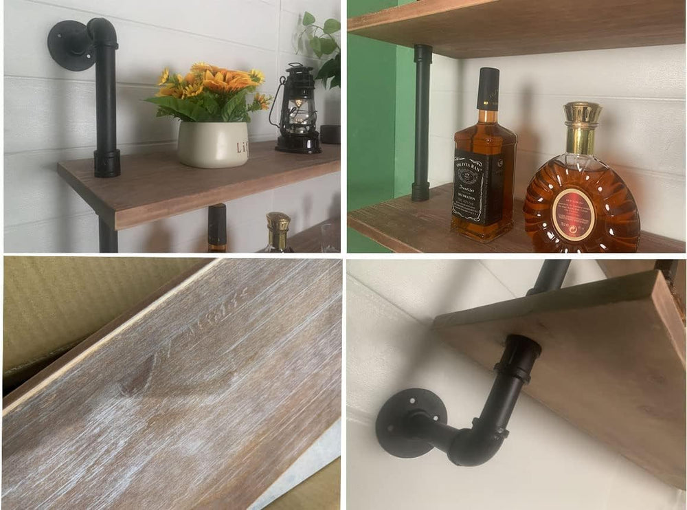 HDDFER Pipe Shelves Industrial Pipe Shelving Shelves Real Wood Industrial Flo...