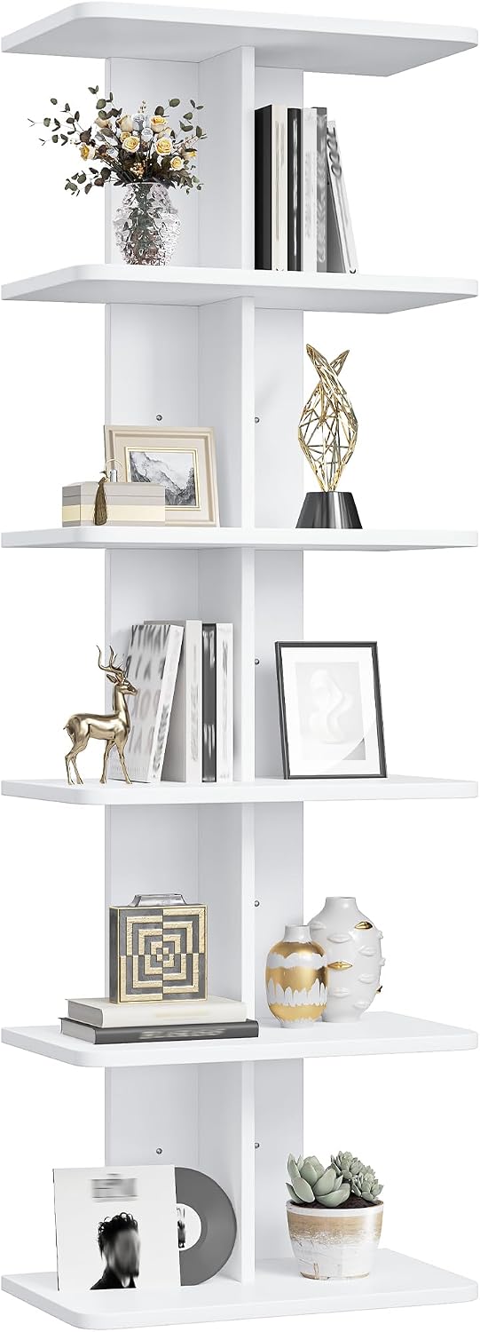 REIBII 6 Tier Wall Shelves,Vertical Column Shelf for Room Storage, White