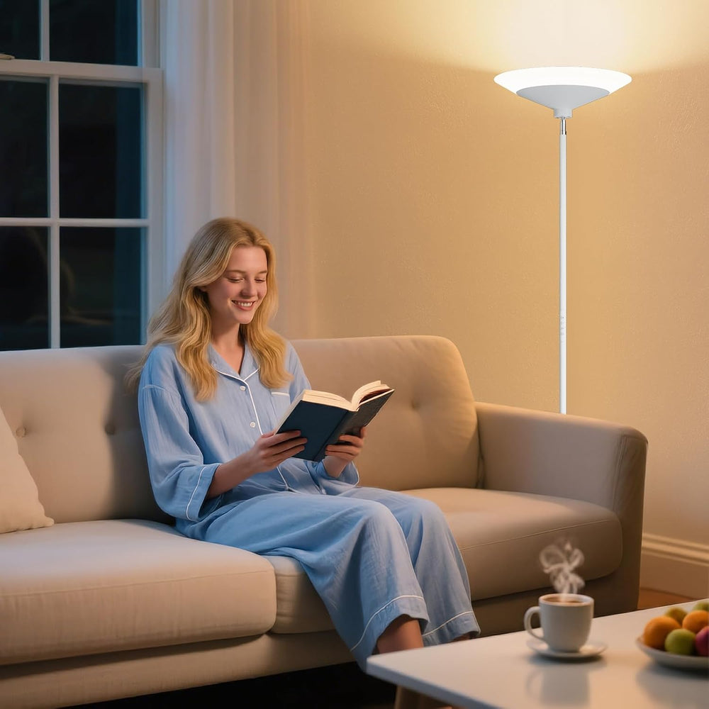 SIBRILLE White Torchiere Floor Lamp - 30W Dimmable LED Standing Lamp with Rem...