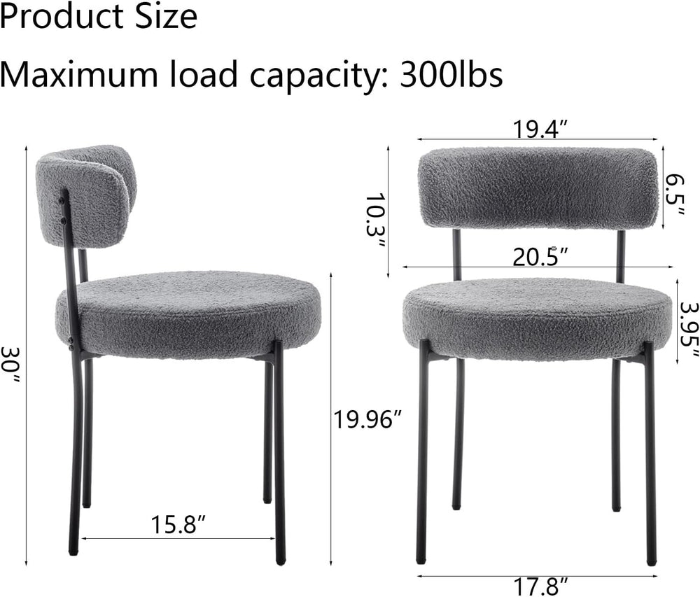 Cinxzar Grey Boucle Dining Chairs Set of 4, Upholstered Dining Room Chairs wi...