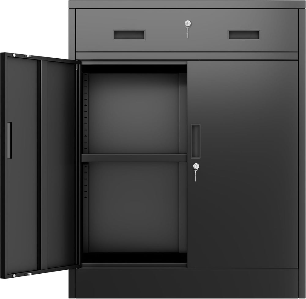 BESFUR Metal Storage Cabinet, Garage Storage Cabinet with One Drawer and Adju...