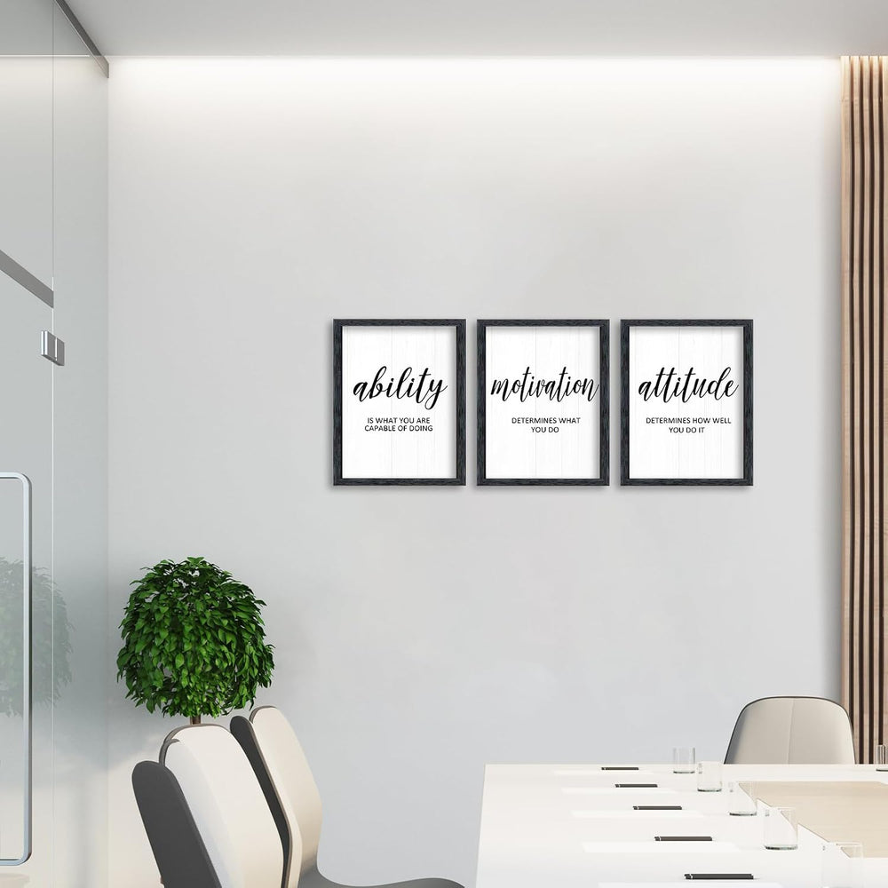 AuraPeak 3 Piece Inspirational Quotes Office Wall Art Black 14"×11"
