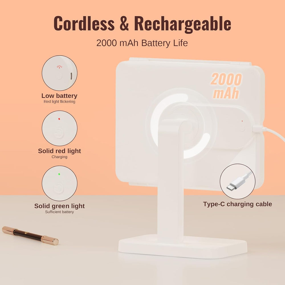 2000mAh Rechargeable Trifold Lighted Makeup Vanity Mirror with 64 Lights