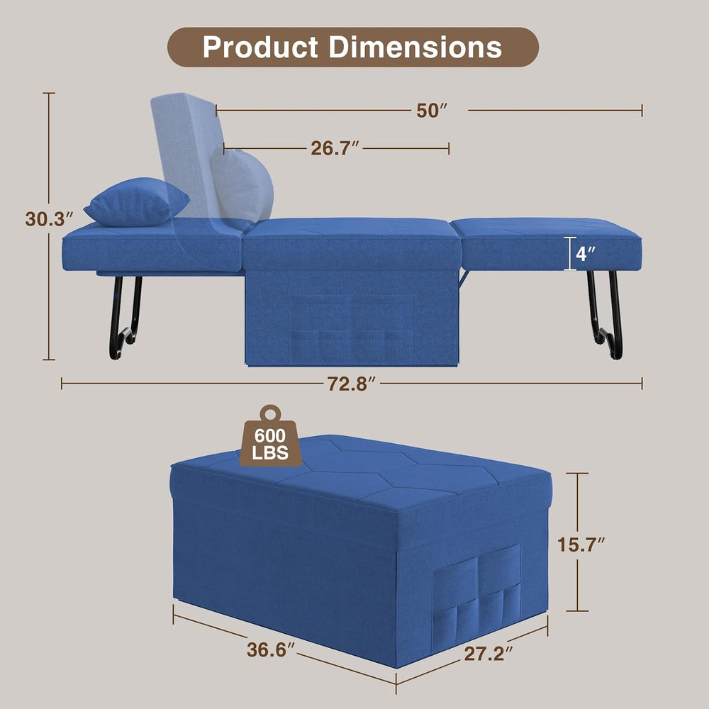 FiveWillowise Sofa Bed, 4 in 1 Multi-Function Fold Ottoman Couch Bed, Blue