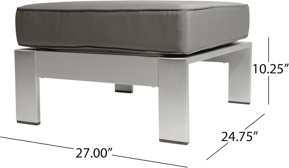 Christopher Knight Home Aya Coral Cushioned Aluminum Ottoman, Silver and Khaki
