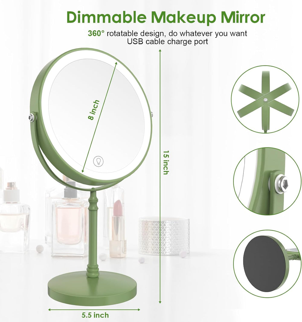 DEIOVWXS Makeup Mirror, Rechargeable Vanity Mirror with 3 Lights, 1X/10X