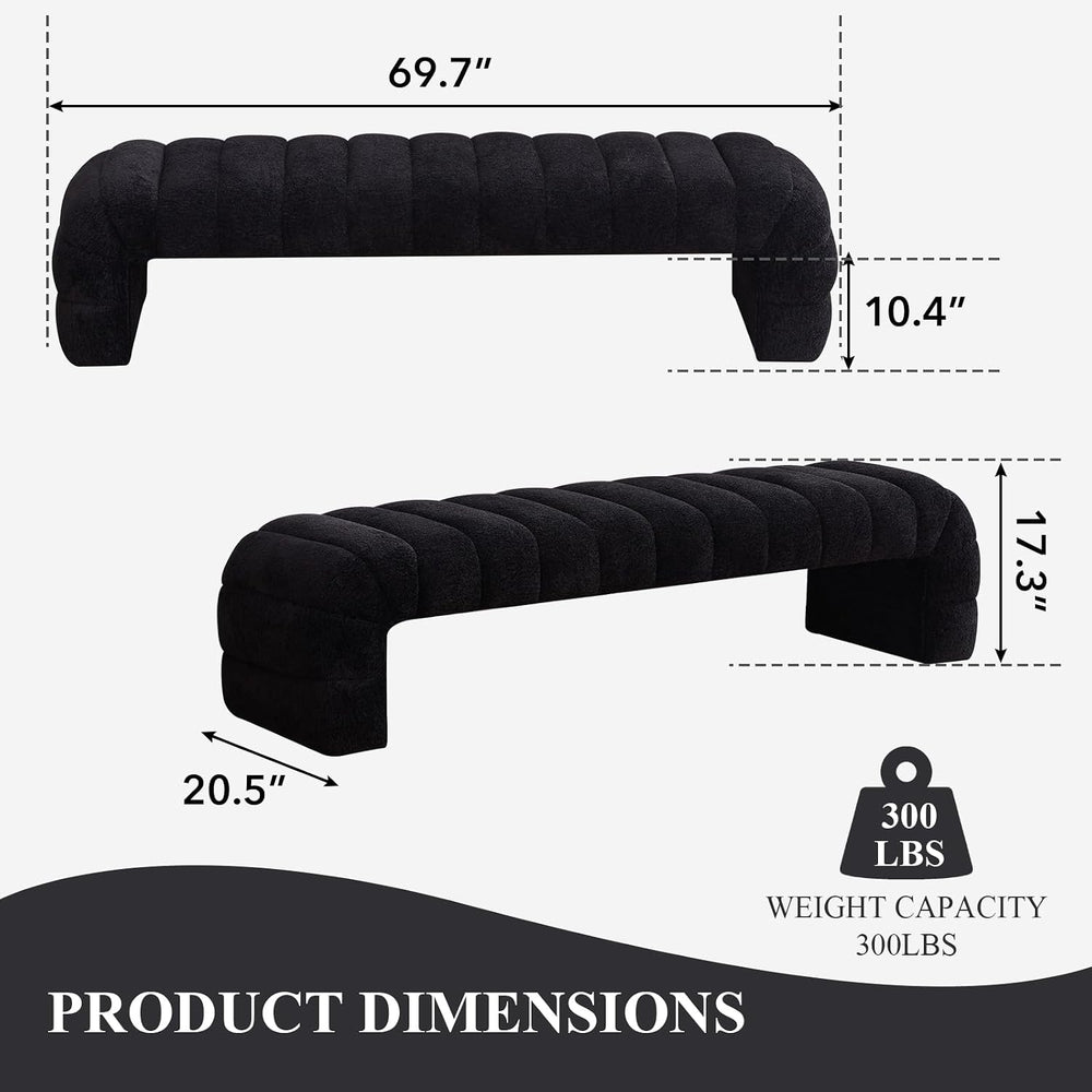 NIOIIKIT 69.7" Ottoman Bench, Teddy Queen Size End of Bed Bench, Black