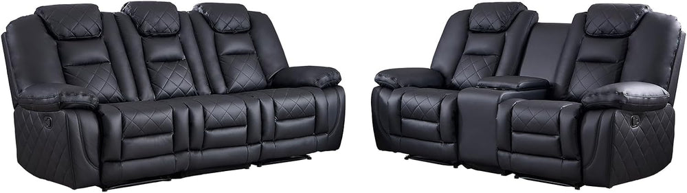 EBELLO Manual Recliner Sofa Set, Faux Leather Reclining Living Room Furniture...