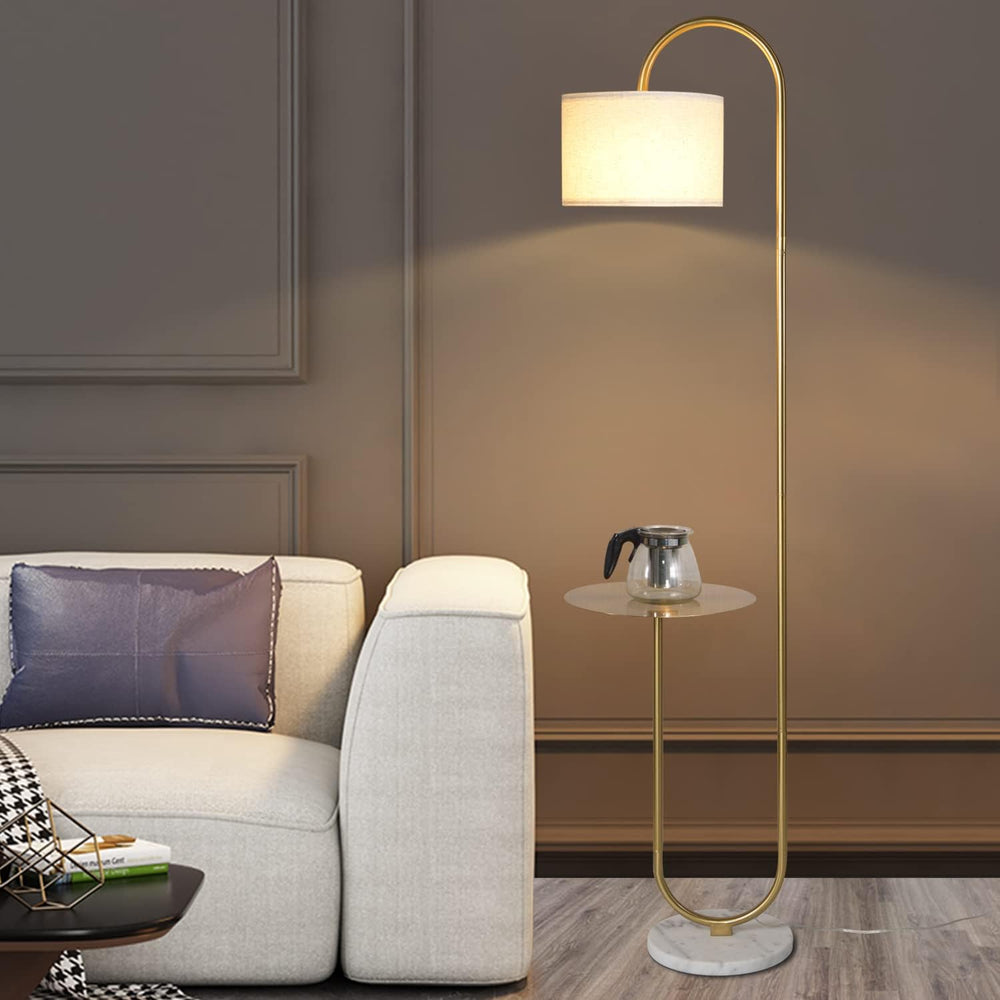 Hsyile KU300271 Arc Floor Lamp with Hanging Drum Shade for Living Room-Marble...