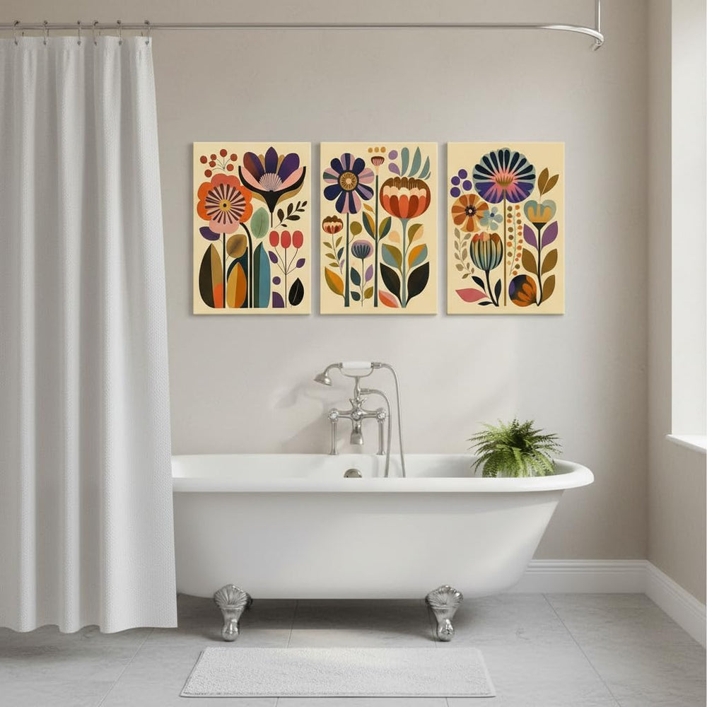 XIGBAWAN 3 Pcs Boho Floral Canvas Wall Art,Scandinavian Flower Wall Decor