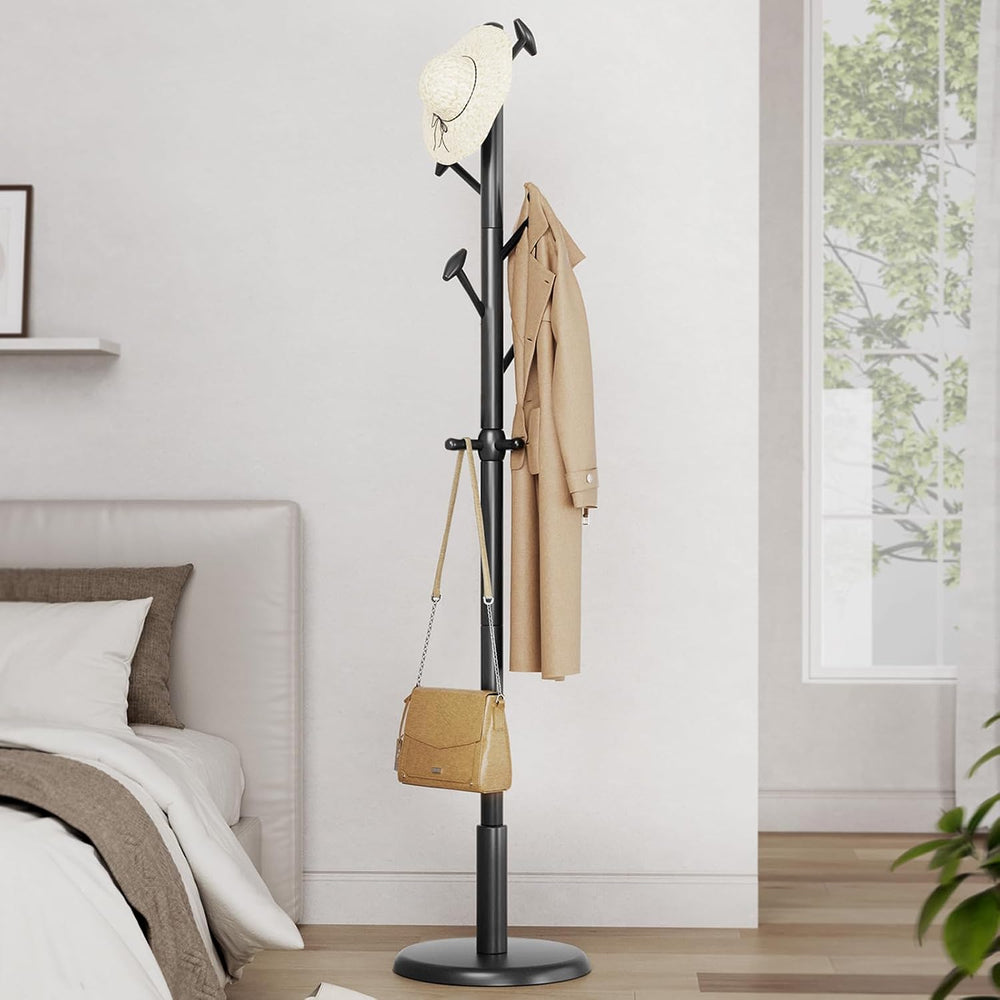 Taitiy Solid Wooden Coat Rack Stand Freestanding Hall Tree with 10 Hooks