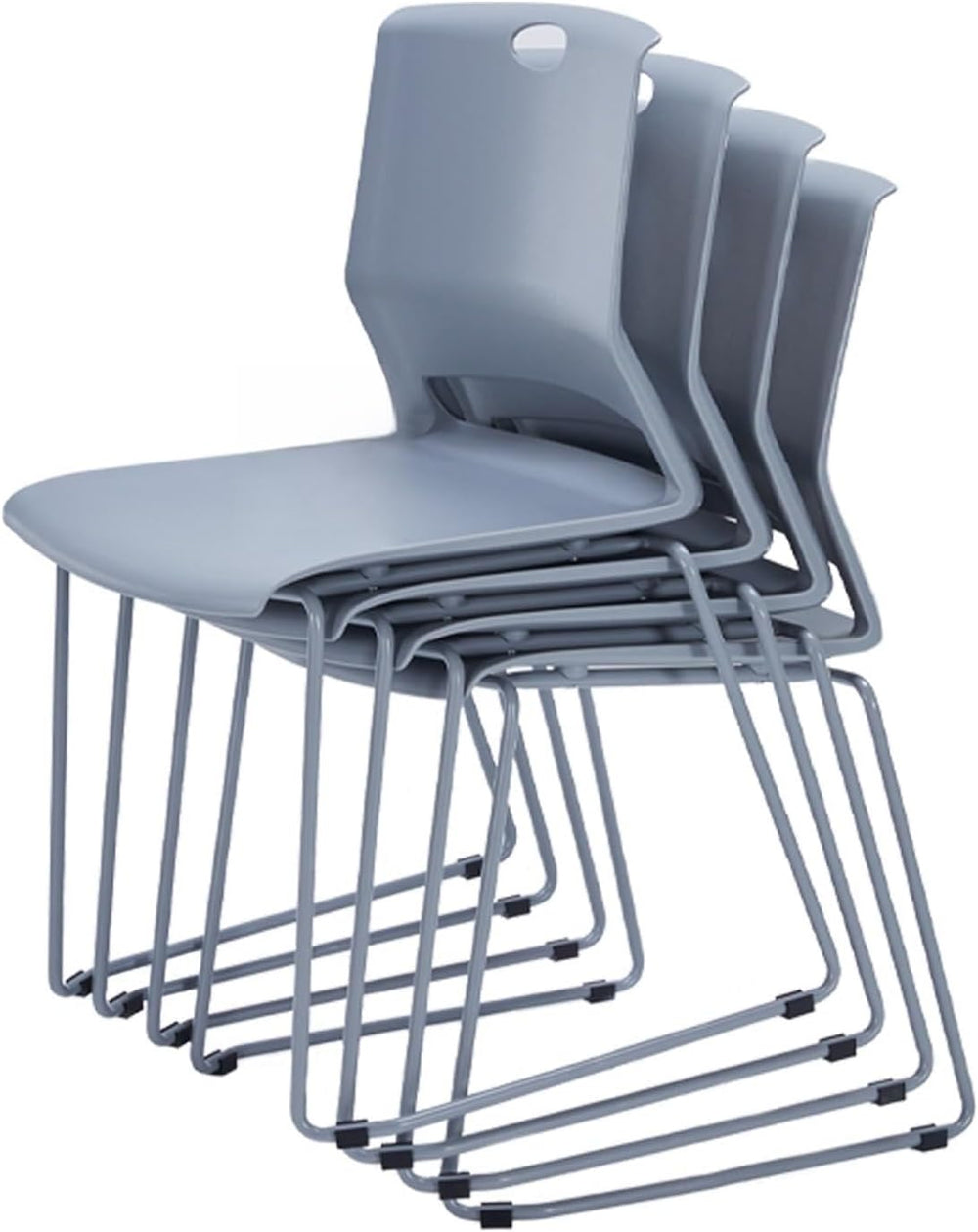 Grey Stackable Chairs Set of 4 for Break Conference Room Church Lobby