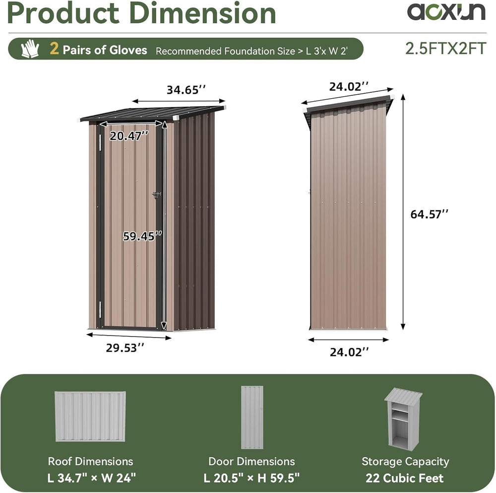 Aoxun Outdoor Storage Cabinet Shed with Floor, Small Vertical Cabinet