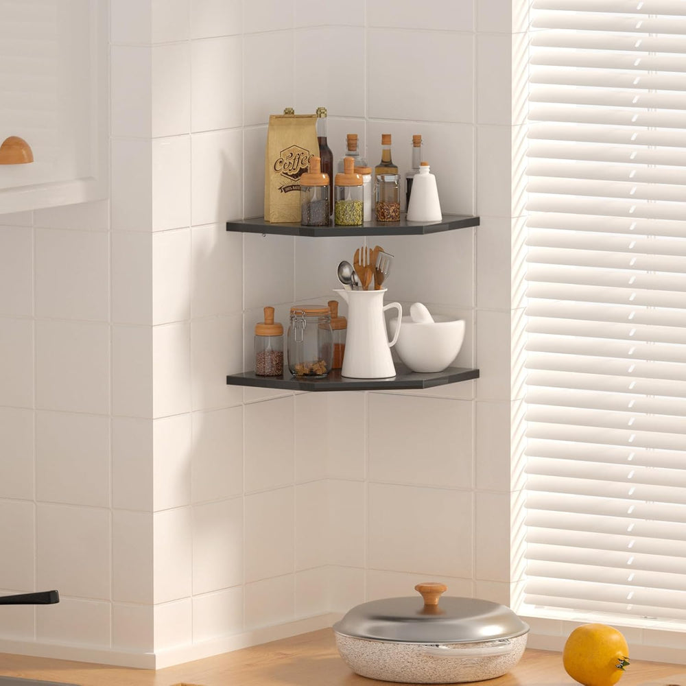 JJL Corner Shelves, 12 Inch Corner Shelf Wall Mounted with Wire Hole, 4 Tier ...