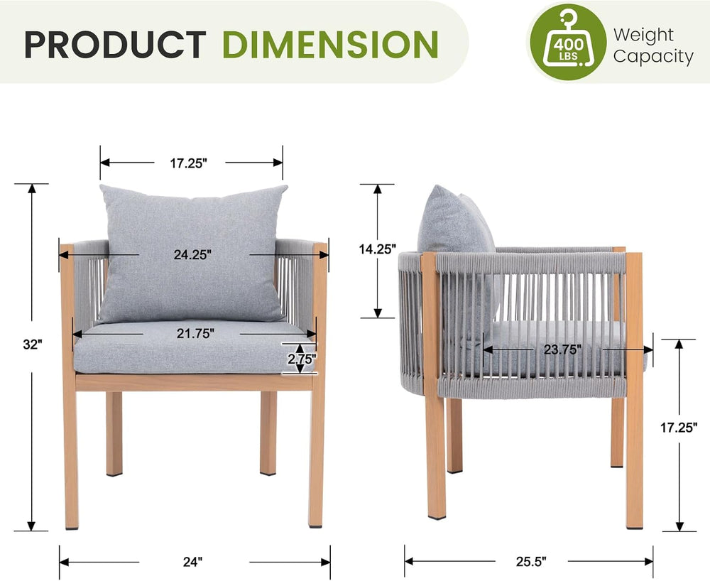 Patio Dining Chairs Set of 4, Outdoor Metal Dining Chair, 4 Piece Rope Outdoo...