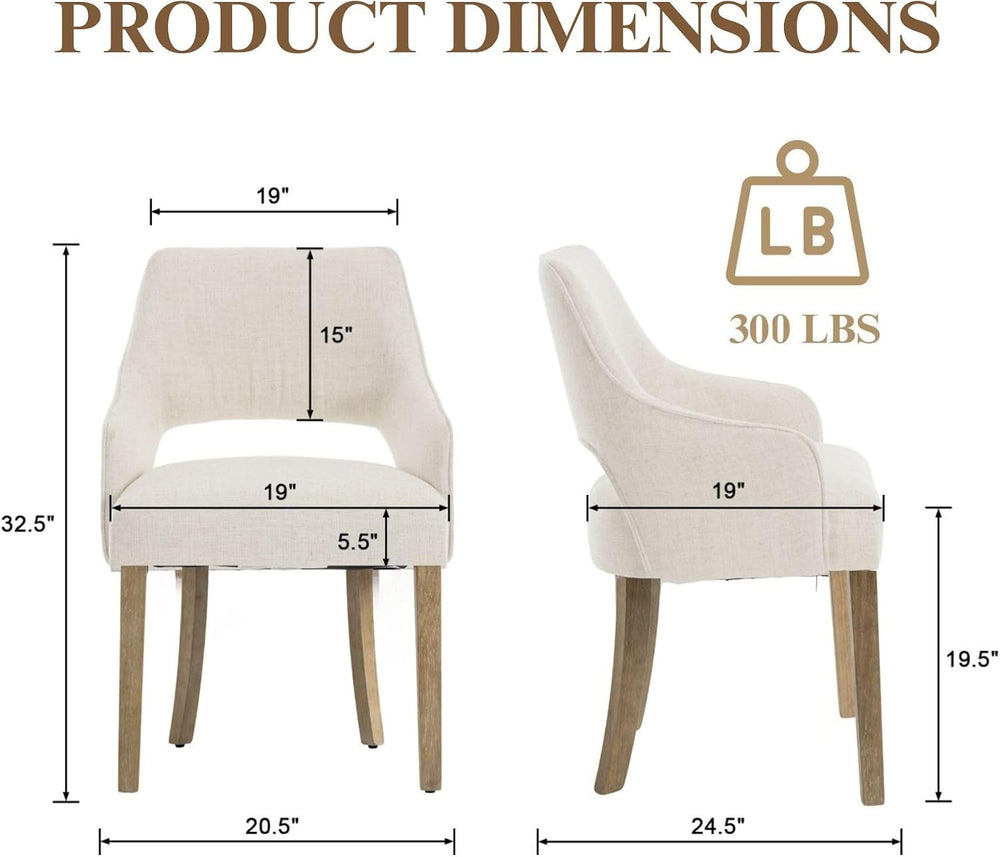 Linen Upholstered Dining Chairs Set of 2 with Arms