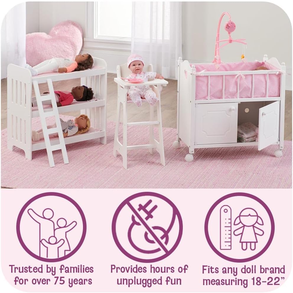 Badger Basket Doll Care Station with Storage Baskets - White/Rose