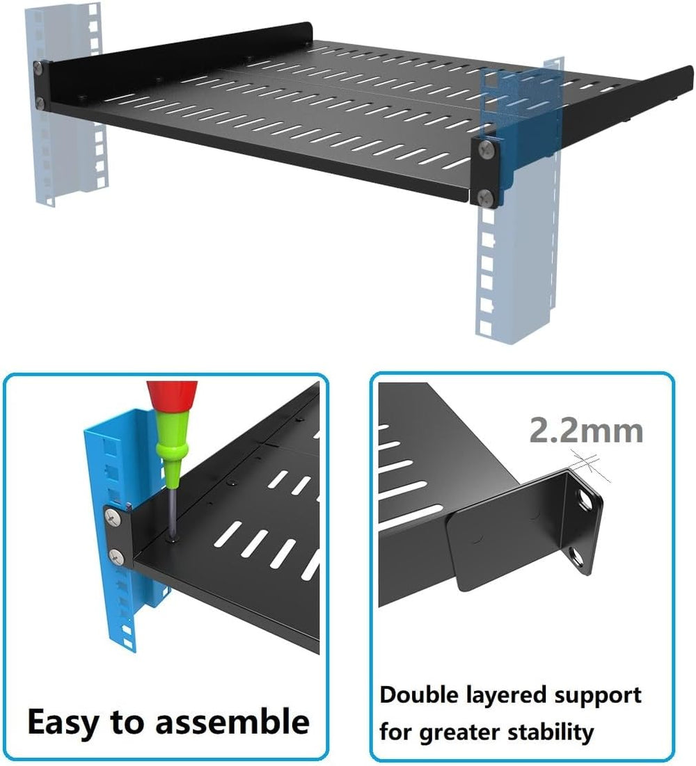 1U Vented Server Rack Shelf Depth Adjustable 14-17", 2 PCS