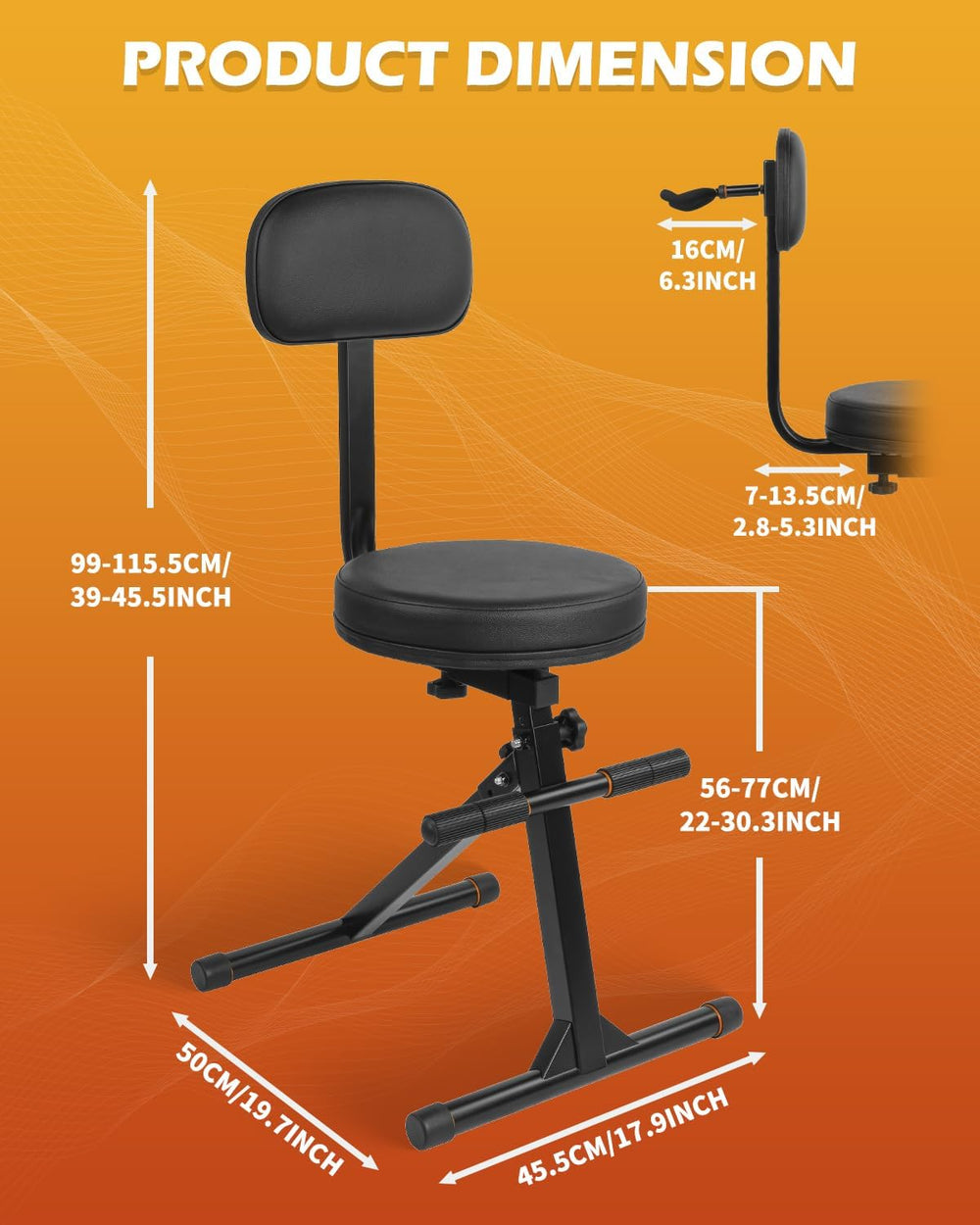 STRICH Guitar Stool With Backrest, Height Adjustable Seat With Hanger for Aco...