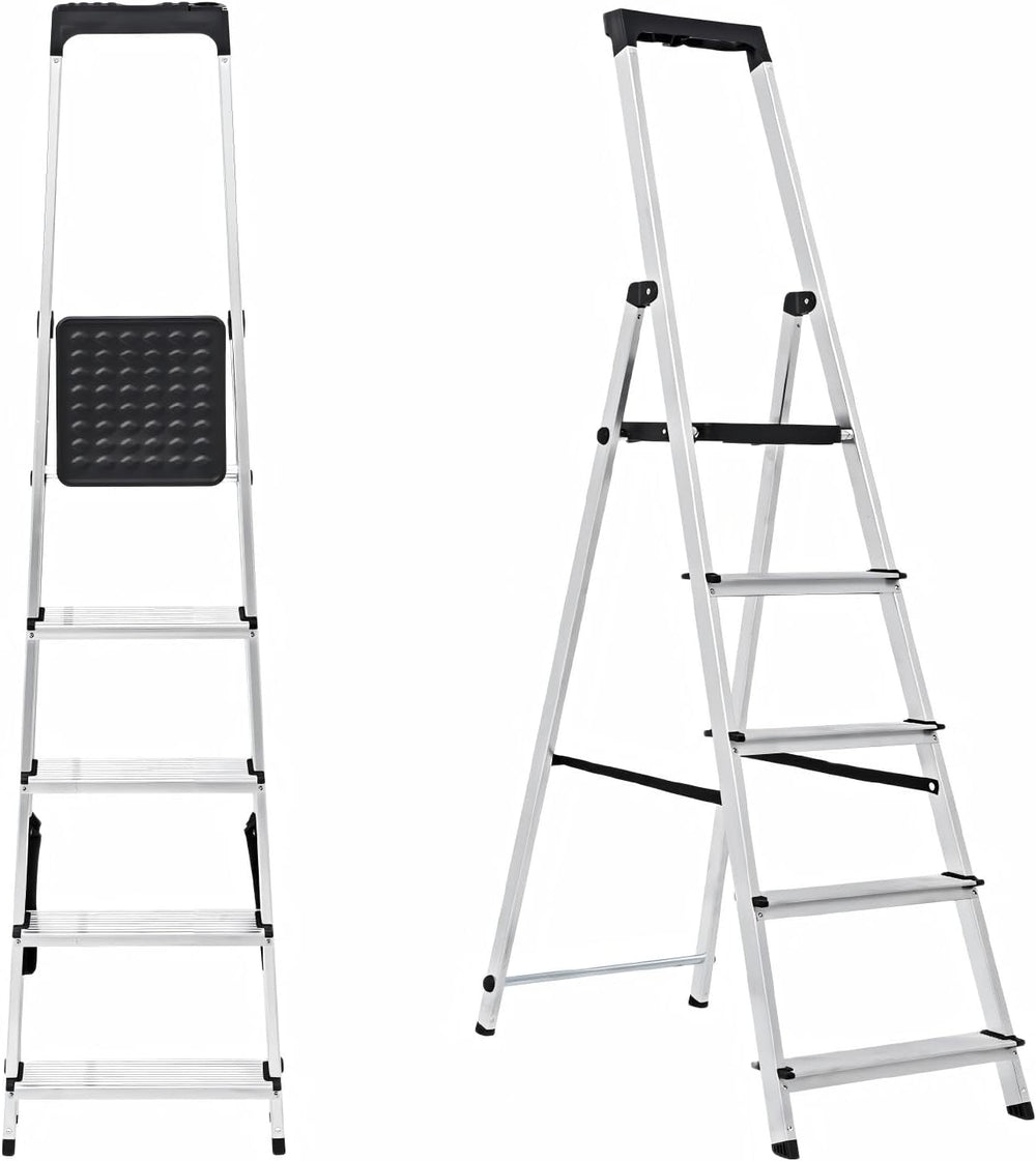 DUMOS 5 Step Ladder, 330lbs Capacity Folding Aluminum Step Stool