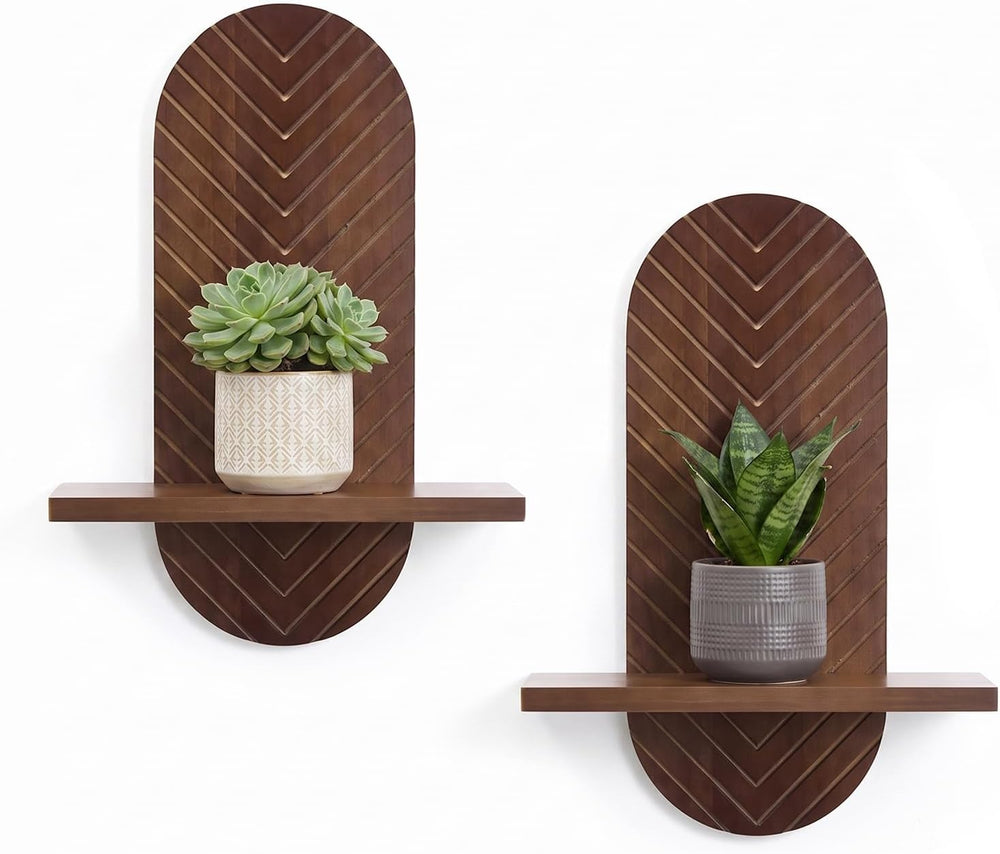 Boho Wall Shelves Set of 2, Modern Room Decor Floating Shelves Walnut