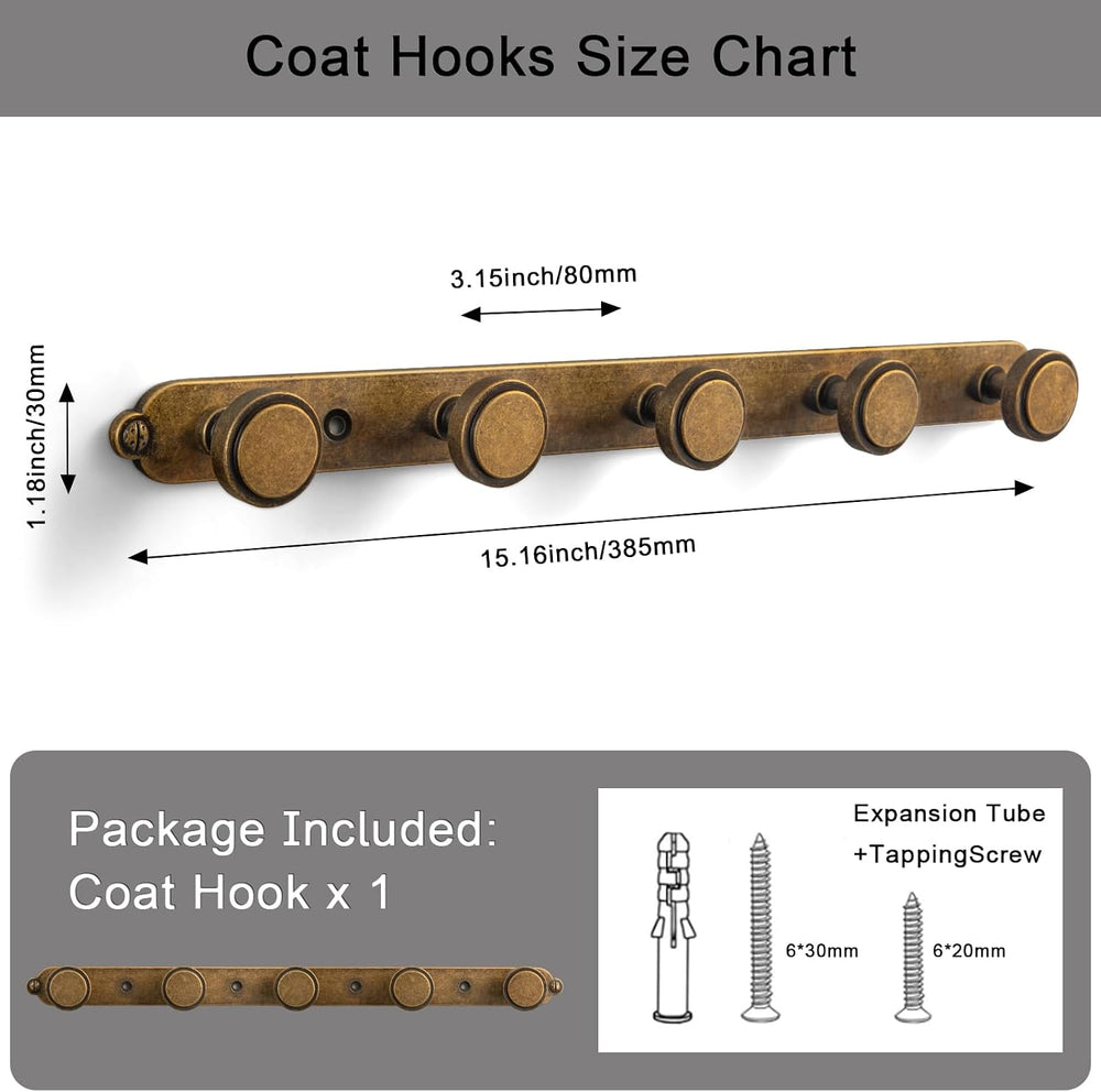 Goo-Ki 1 Pack Antique Brass Coat Rack Wall Mount Heavy Duty, Vintage Brass To...