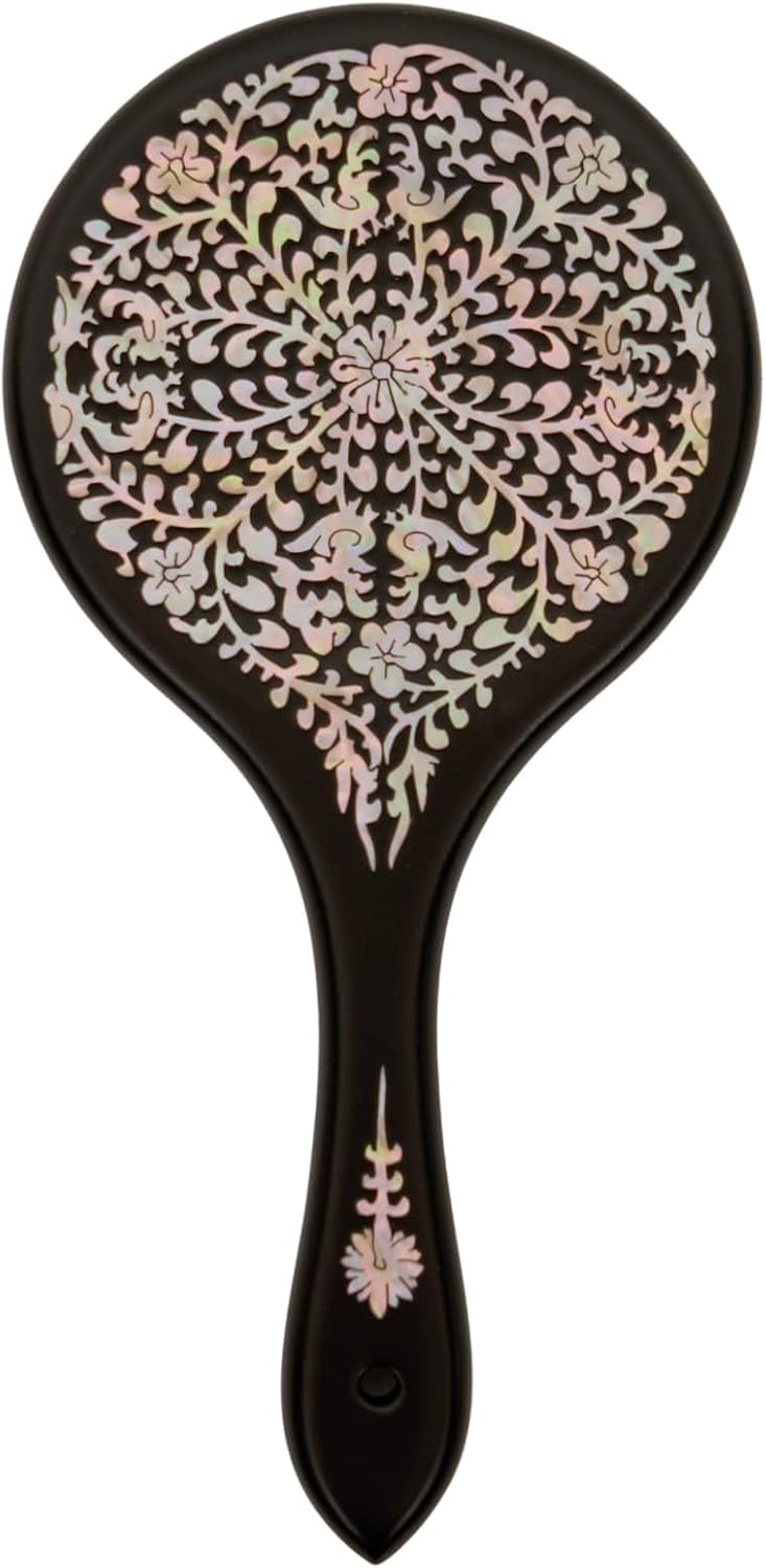 February Mountain Mother-of-Pearl Hand Mirror – Korean Black Lacquer Mirror w...