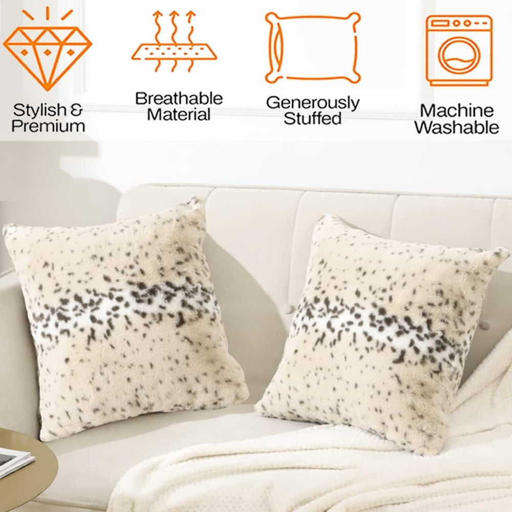 Faux Fur Throw Pillows Decorative Couch Pillow Covers Snow Leopard 18x18