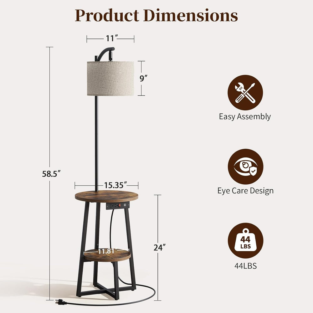 Yoobure Floor Lamp with Table - Round Night Stand with Charging Station