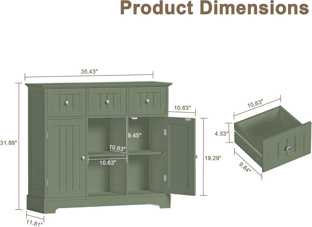 ChooChoo 35.4" Coffee Bar Cabinet with 3 Drawers and 2 Doors, Green