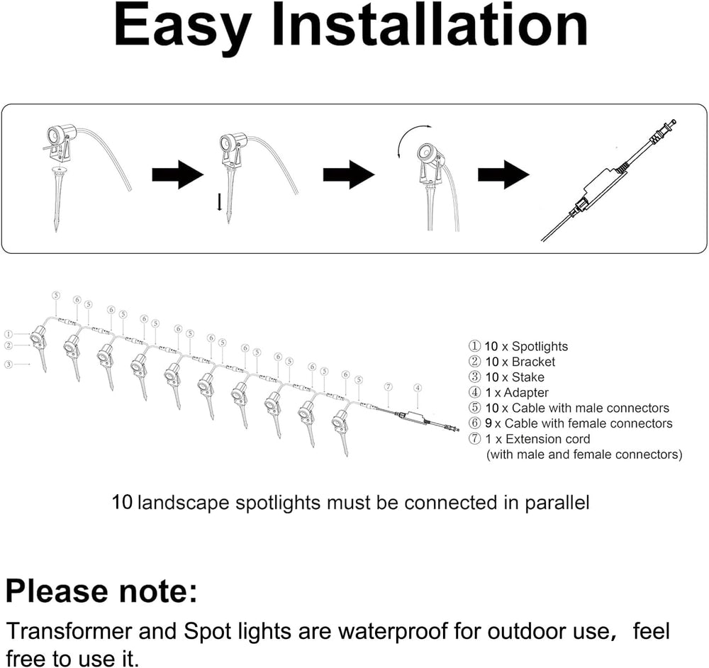 SUNTHIN 10 Pack Outdoor Landscape Lights with Transformer, LED Spotlights
