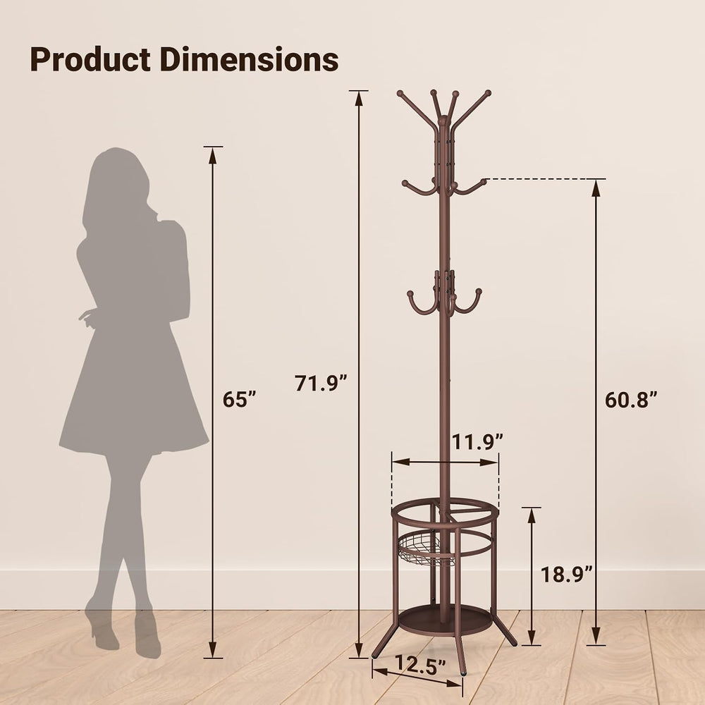 ELYKEN Coat Rack Freestanding, Metal Coat Rack with Umbrella Holder